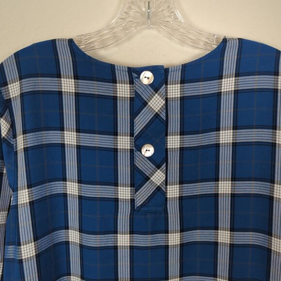 J. Jill‎ Atlantic Plaid Tunic Top High Low blue white gray 3/4" sleeves size M - Picture 7 of 13